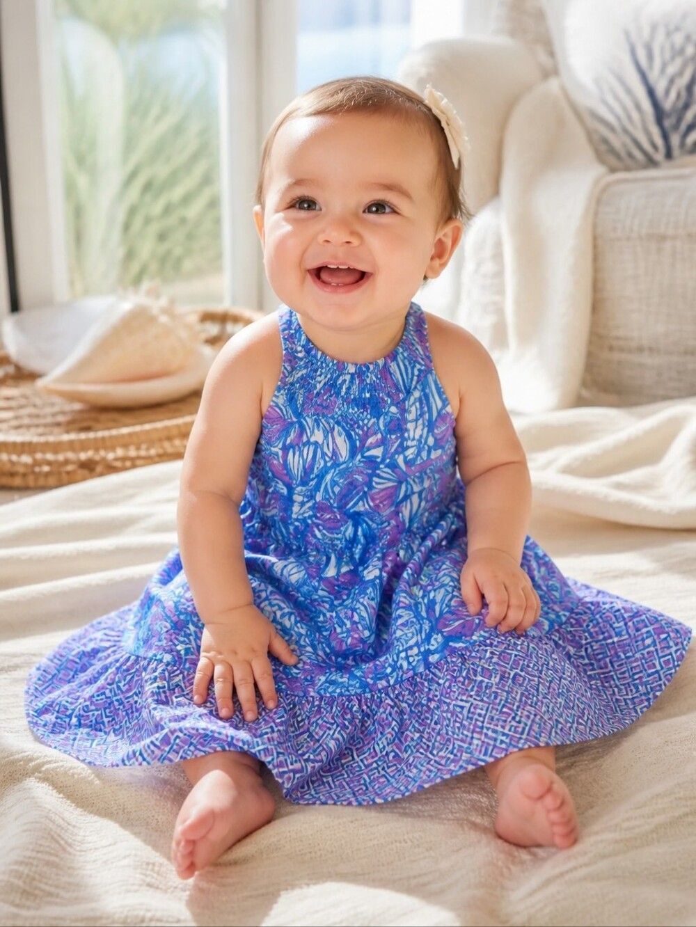 Lilly Pulitzer Baby Girl Maxi Dress 12M Blue Pink Tropical Floral Ruffle Target